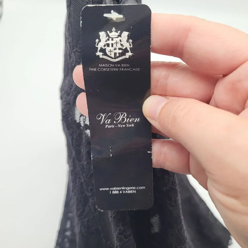 VA BIEN Womens 38B Black Lace Bustier with garters Low Back Sexy Boudoir Goth - Picture 6 of 8